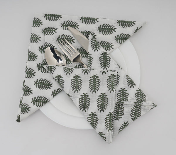 Juniper Green Leaf Print Napkins