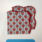 cloth napkins, personalized gifts , hand printed napkins, red flower, wedding napkins, piping Cotton dinner napkins