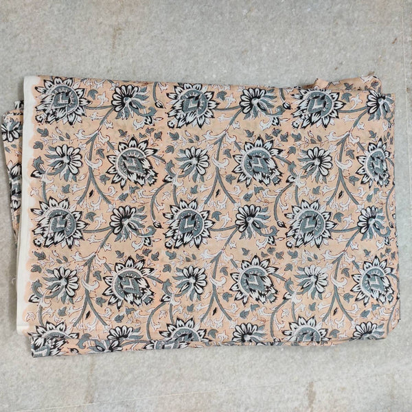 floral print cotton fabric block print fabric dress Vegetable dyed Indian fabric robe fabric by yard womens clothing White on Beige Green