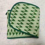 Handmade Double Oven Gloves, Heavy woven material and heat resistance lining green zigzag