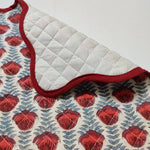 Red floral 4 Napkins and 2 Cotton Table quilted wave piped Placemats , Indian Vintage Handmade Floral Hand Block Printed Set