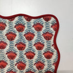 Red floral 4 Napkins and 2 Cotton Table quilted wave piped Placemats , Indian Vintage Handmade Floral Hand Block Printed Set