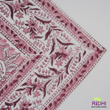 Solid Pink and White Indian Hand Block Floral Printed Border 100% Cotton Dinner Napkins, size-20x20"