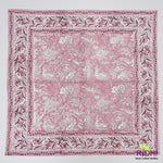 Solid Pink and White Indian Hand Block Floral Printed Border 100% Cotton Dinner Napkins, size-20x20"
