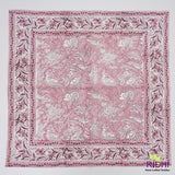 Solid Pink and White Indian Hand Block Floral Printed Border 100% Cotton Dinner Napkins, size-20x20"