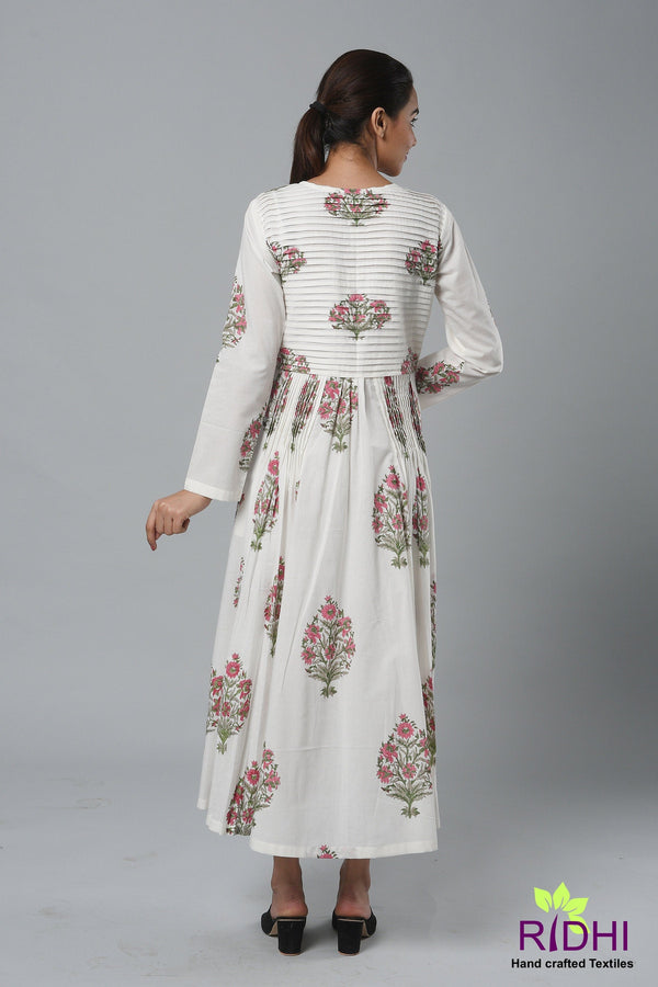 Long Tunic With Pockets, Indian Block Print Bridesmaids dress, Gift for her, Pleated Top, Summer Dress, India Block Print Top