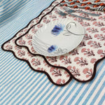 wave scallop Mats Table Linens floral 4 Napkins and 2 Cotton Table quilted wave piped Placemats ,Indian Floral Hand Block Printed Set