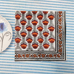 wave scallop Mats Table Linens floral 4 Napkins and 2 Cotton Table quilted wave piped Placemats ,Indian Floral Hand Block Printed Set