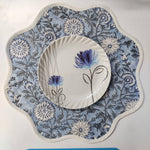 Table Mat Blue and White India Block Print Quilted, Piping Placemats, Scallop ,Set of 2 housewarming gift, Coffee Table Decorwave