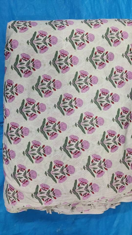 Pink and Green Leafs Pattern 100% Cotton Quilting Fabric by the yard, Quilt Fabric, Indian Fabric, fabric for facemasks, fabric for bags