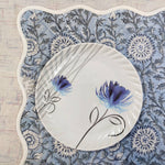 Blue Mat floral 4 Napkins and 2 Cotton Table quilted wave piped Placemats , Indian Vintage Handmade Floral Hand Block Printed Set