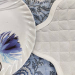 Blue Mat floral 4 Napkins and 2 Cotton Table quilted wave piped Placemats , Indian Vintage Handmade Floral Hand Block Printed Set