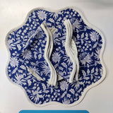 Denim Blue Flower Placemat, 'Block Print' fabric table mat easy care, machine washable rustic kitchen decor dining mat+napkin