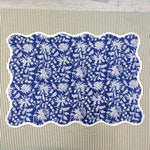 Blue Table Linens floral 4 Napkins and 2 Cotton Table quilted wave piped Mats , fathers day gift, Floral Hand Block Printed Set