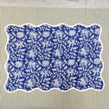 Blue Table Linens floral 4 Napkins and 2 Cotton Table quilted wave piped Mats , fathers day gift, Floral Hand Block Printed Set