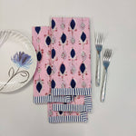 Indian block printed striped napkins, Pink floral napkins, Indian Napkins
