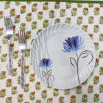 Green floral Napkins and Cotton Table quilted straight piping Placemats , Indian Vintage Handmade Floral Hand Block Printed Set