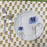 Green floral Napkins and Cotton Table quilted straight piping Placemats , Indian Vintage Handmade Floral Hand Block Printed Set