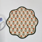 Sage Green Flower Placemat, 'Block Print' fabric table mat easy care, TABLE DECOR, washable rustic kitchen decor dining mat