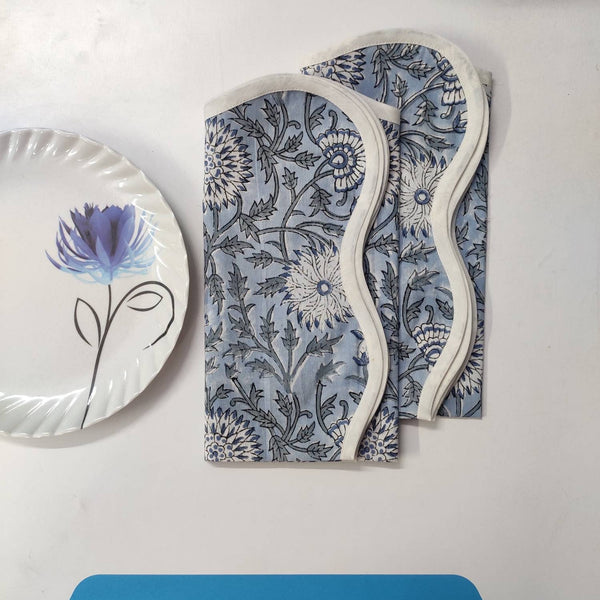 Light Blue and Off White Cotton Napkin set, Cloth Napkins, Hand Block Print Napkins, Dinner, Cocktail Napkins, Gift for Her, Gift for mom