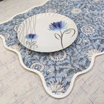 Blue Mat floral 4 Napkins and 2 Cotton Table quilted wave piped Placemats , Indian Vintage Handmade Floral Hand Block Printed Set