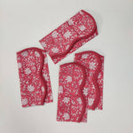 Wave scallop edge napkin Designer Cotton Piping Napkins, Set of 4,pink Flowers on White Fabric, Print by Hand Block,Sustainable Cloth