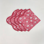 Wave scallop edge napkin Designer Cotton Piping Napkins, Set of 4,pink Flowers on White Fabric, Print by Hand Block,Sustainable Cloth