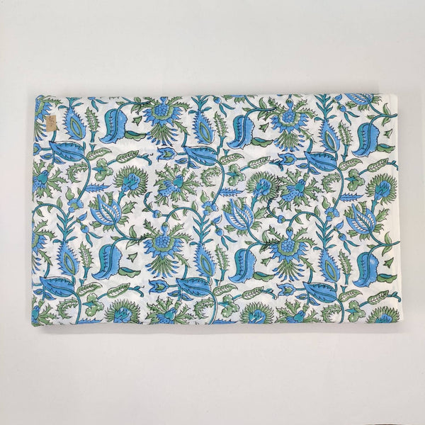 Blue Green Floral 100% Cotton Quilting Fabric by the yard, India Block Print Fabric, fabric for Duvet Covers, Curtains, Dresses