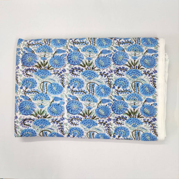 Light dark blue Floral 100% Cotton Quilting Fabric by the yard, India Block Print Fabric, fabric for Duvet Covers, Curtains, Dresses