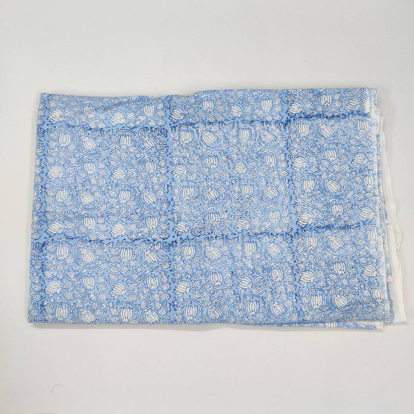 Light blue Floral 100% Cotton Quilting Fabric by the yard, India Block Print Fabric, fabric for Duvet Covers, Curtains, Dresses