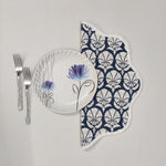 Table Mat Blue and White India Block Print Quilted, Piping Placemats, Scallop ,Set of 2 personalized gifts for mom, Coffee Table Decorwave