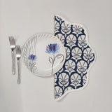 Table Mat Blue and White India Block Print Quilted, Piping Placemats, Scallop ,Set of 2 personalized gifts for mom, Coffee Table Decorwave