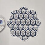 Table Mat Blue and White India Block Print Quilted, Piping Placemats, Scallop ,Set of 2 personalized gifts for mom, Coffee Table Decorwave