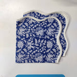 Blue Table Linens floral 4 Napkins and 2 Cotton Table quilted wave piped Mats , fathers day gift, Floral Hand Block Printed Set