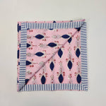 Indian block printed striped napkins, Pink floral napkins, Indian Napkins