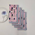 Indian block printed striped napkins, Pink floral napkins, Indian Napkins