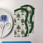 Tree White and Green Cotton Fabric Napkins Set, Set of 4 Cloth Napkin Set, Housewarming Gift, Gift for Her, Table Decoration