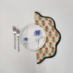 Sage Green Flower Placemat, 'Block Print' fabric table mat easy care, TABLE DECOR, washable rustic kitchen decor dining mat