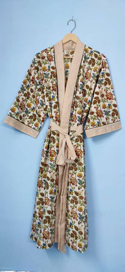 Cotton kimono Robes, Striped print Kimono, Soft and comfortable Bath robes, wrap dress, House Coat Robe