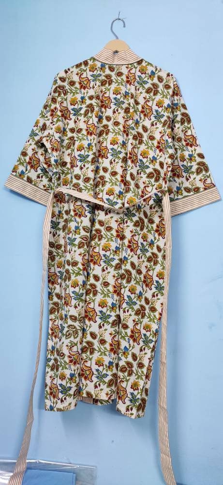 Cotton kimono Robes, Striped print Kimono, Soft and comfortable Bath robes, wrap dress, House Coat Robe