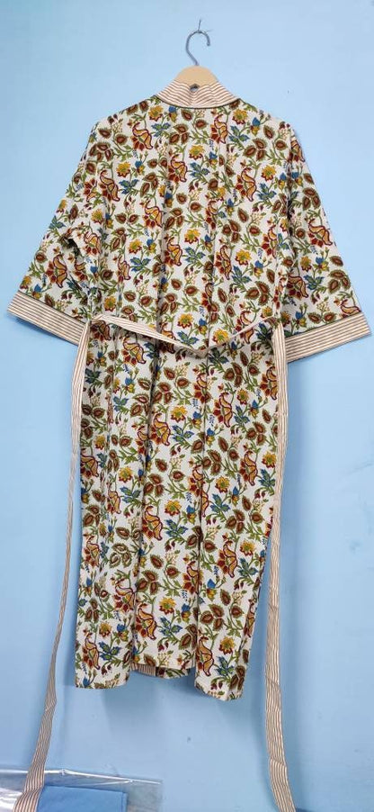 Cotton kimono Robes, Striped print Kimono, Soft and comfortable Bath robes, wrap dress, House Coat Robe