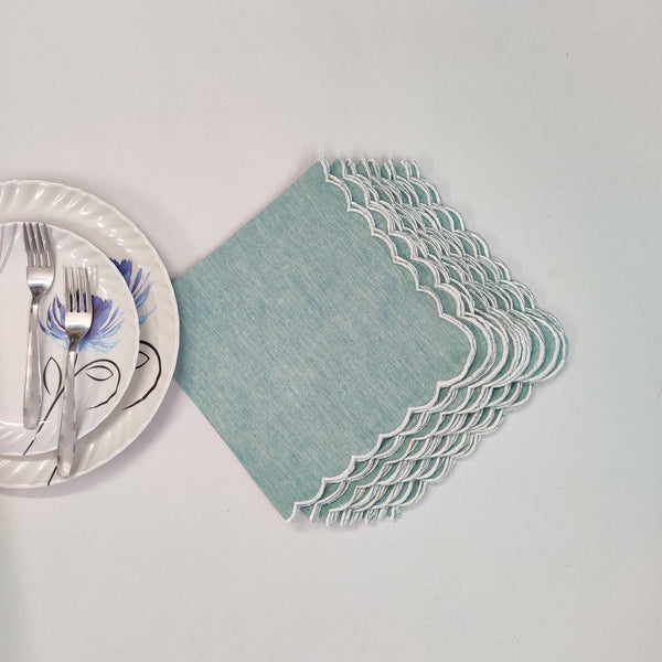Designer Cotton Napkins with wave lace, Set of 4,Plain Fabric, Sustainable Cloth Napkins