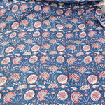 Blue Pink Floral 100% Cotton Quilting Fabric by the yard, India Block Print Fabric, fabric for Duvet Covers, Curtains, Dresses