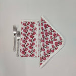 Indian Block Print, piping indian cotton napkins, hand printed napkins, cocktail napkins, table line cloth napkins, floral housewarming gift