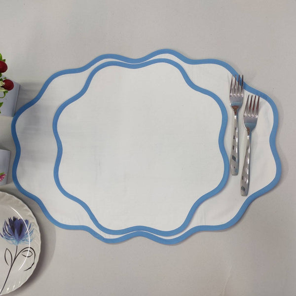 Table Linens PlaceMats White Piping Mats and Cotton wave scallop cloth cocktail Placemats,fathers day gift