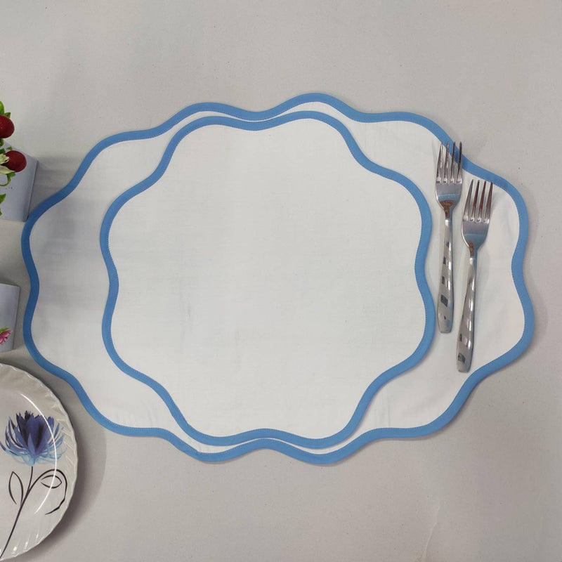 Table Linens PlaceMats White Piping Mats and Cotton wave scallop cloth cocktail Placemats,fathers day gift