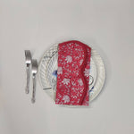 Wave scallop edge napkin Designer Cotton Piping Napkins, Set of 4,pink Flowers on White Fabric, Print by Hand Block,Sustainable Cloth