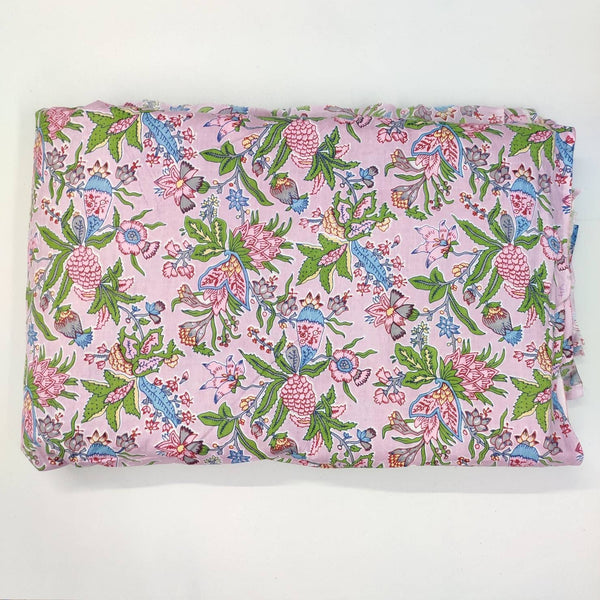 Pink nature Floral 100% Cotton Quilting Fabric by the yard, India Block Print Fabric, fabric for Duvet Covers, Curtains, Dresses