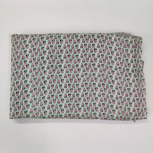 Green pink Floral 100% Cotton Quilting Fabric by the yard, India Block Print Fabric, fabric for Duvet Covers, Curtains, Dresses