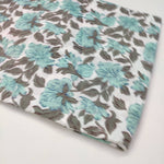 Blue grey Floral 100% Cotton Quilting Fabric by the yard, India Block Print Fabric, fabric for Duvet Covers, Curtains, Dresses